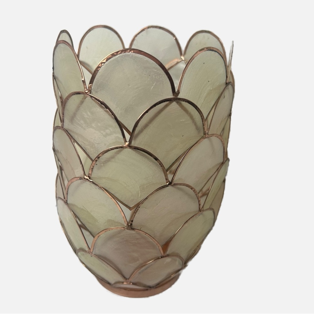 Anthropologie Candle Capiz Shell Illumination Holder Scalloped Gold Tone Edge